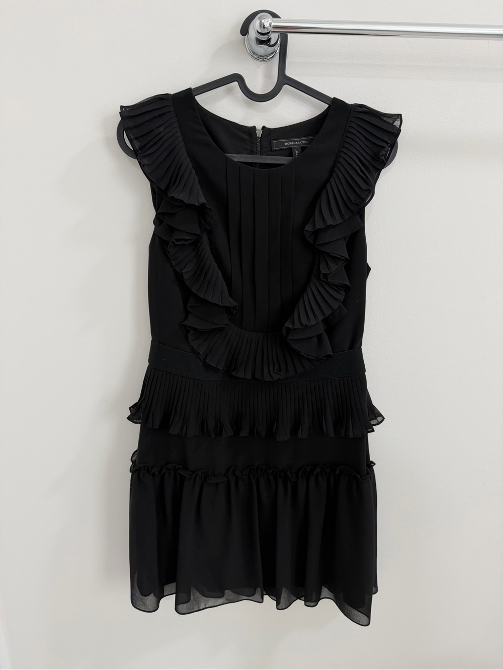 BCBGMaxAzria Black Pleated Ruffle Mini Dress